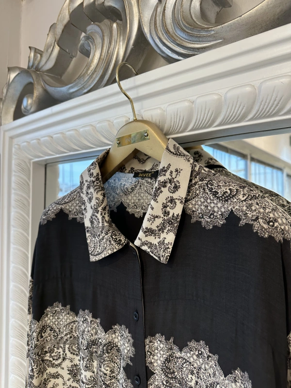 İNVEE Kadın Desenli Viskon Gömlek - Kahve-Bej