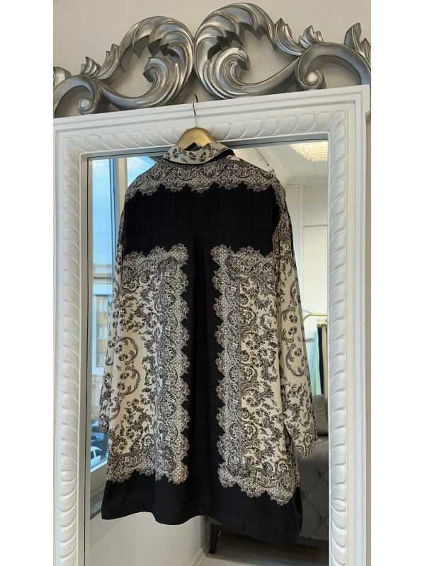 İNVEE Kadın Desenli Viskon Gömlek - Kahve-Bej