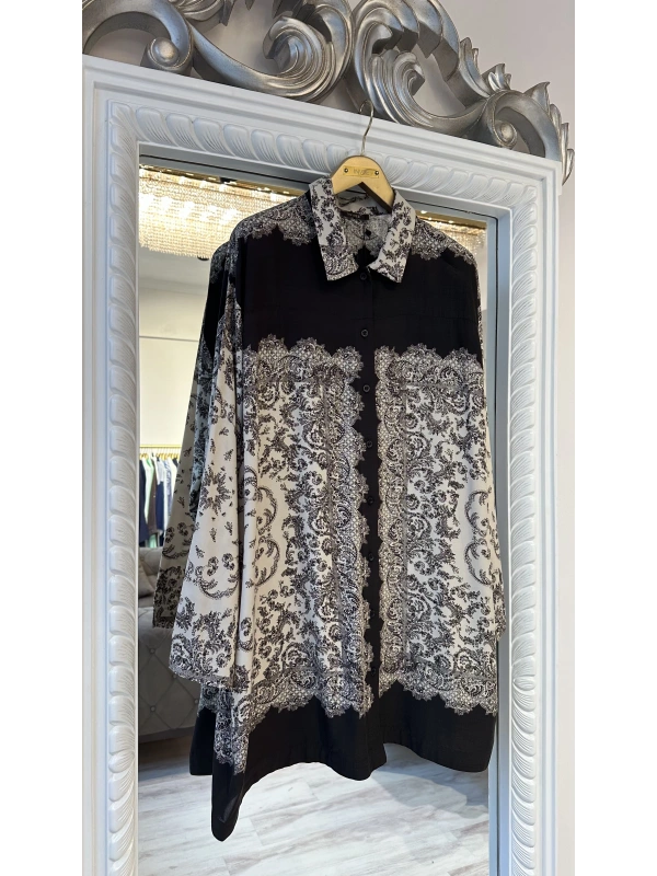 İNVEE Kadın Desenli Viskon Gömlek - Kahve-Bej