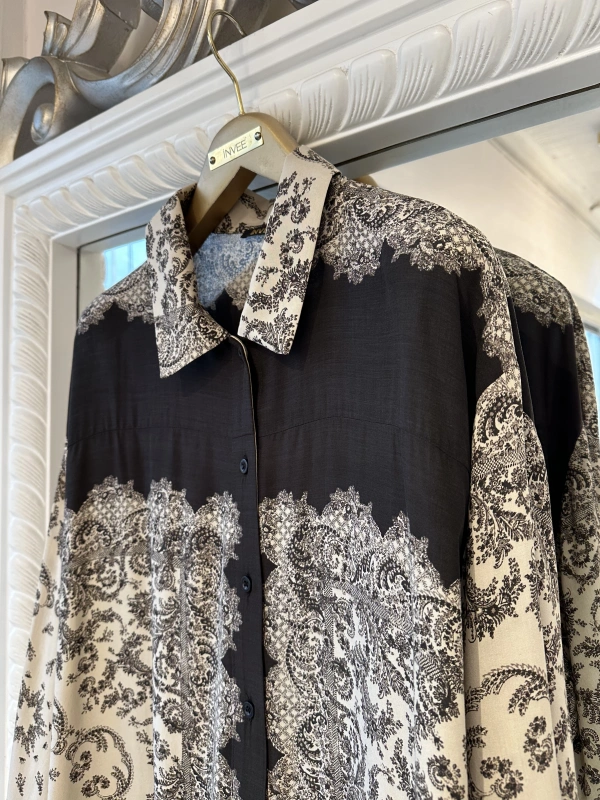 İNVEE Kadın Desenli Viskon Gömlek - Kahve-Bej