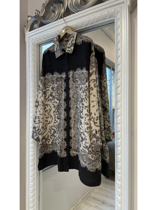 İNVEE Kadın Desenli Viskon Gömlek - Kahve-Bej