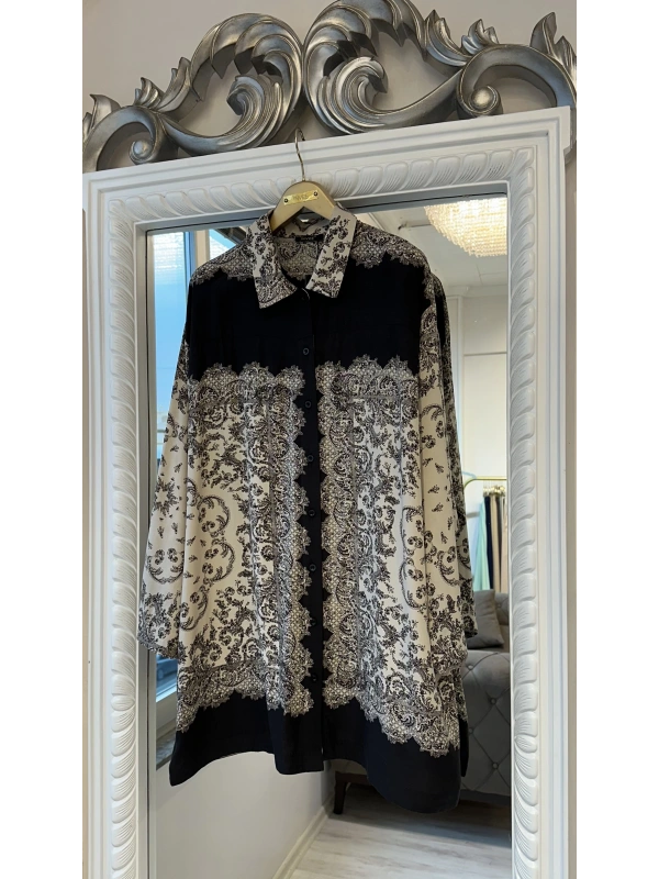 İNVEE Kadın Desenli Viskon Gömlek - Kahve-Bej