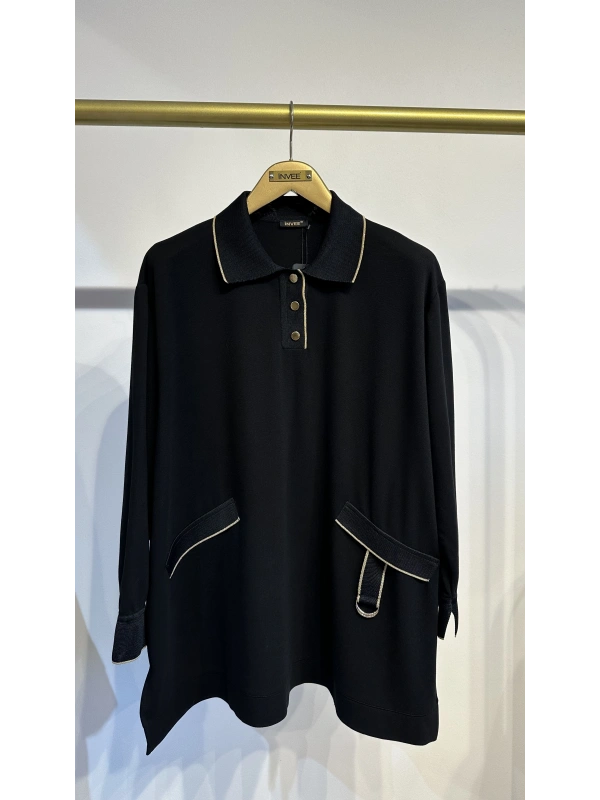 İNVEE Kadın Polo Yaka Kısa Tunik - Siyah