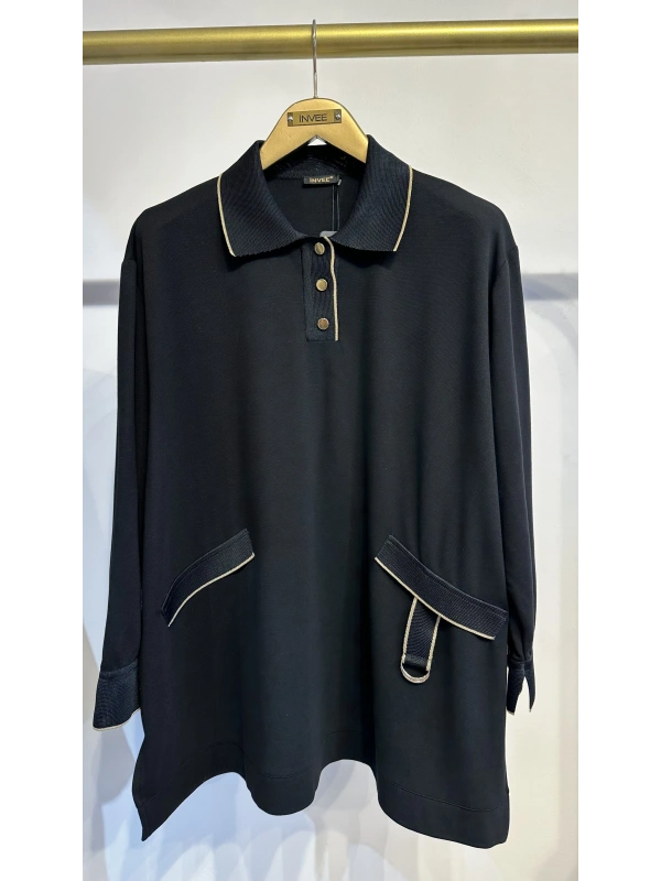 İNVEE Kadın Polo Yaka Kısa Tunik - Siyah