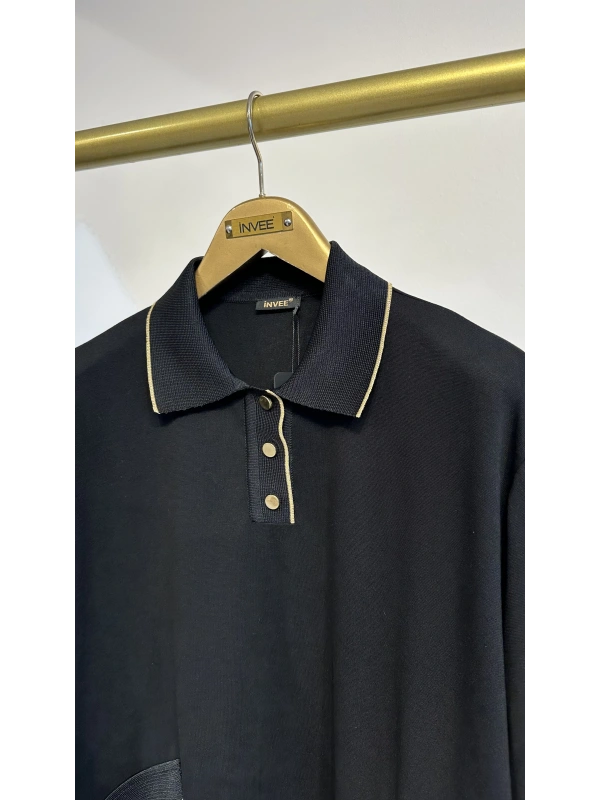 İNVEE Kadın Polo Yaka Kısa Tunik - Siyah