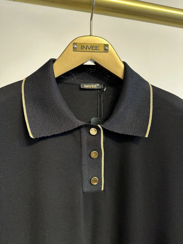 İNVEE Kadın Polo Yaka Kısa Tunik - Siyah