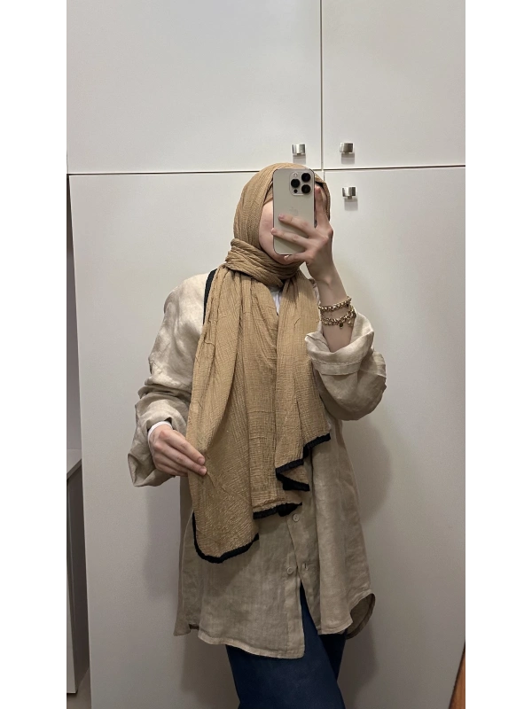 %100 Pamuk Hafif Müslin Şal - Camel
