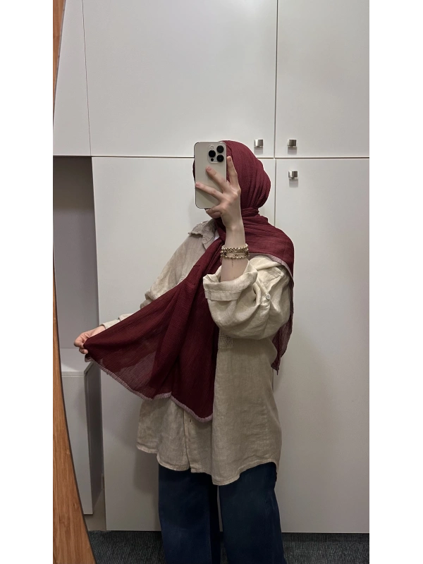 %100 Pamuk Hafif Müslin Şal - Bordo