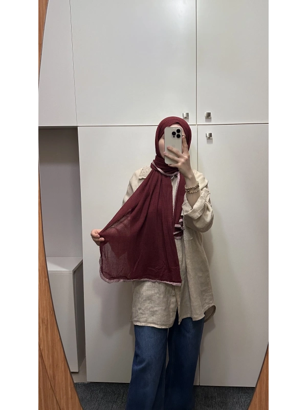 %100 Pamuk Hafif Müslin Şal - Bordo