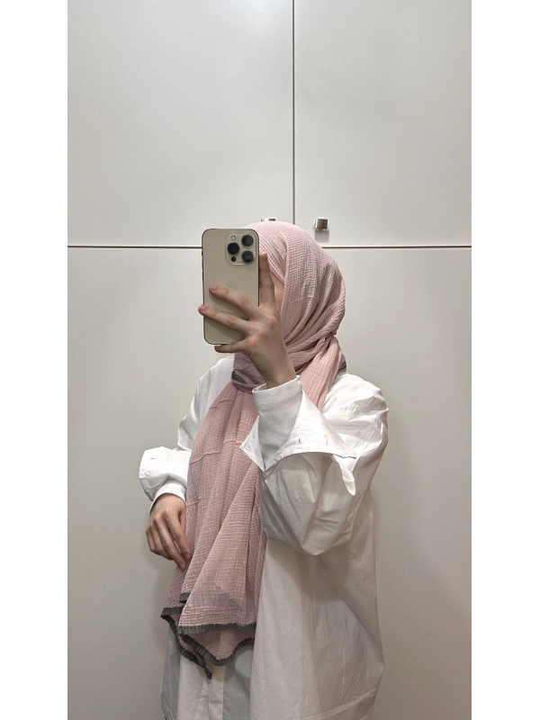 %100 Pamuk Hafif Müslin Şal - Pembe