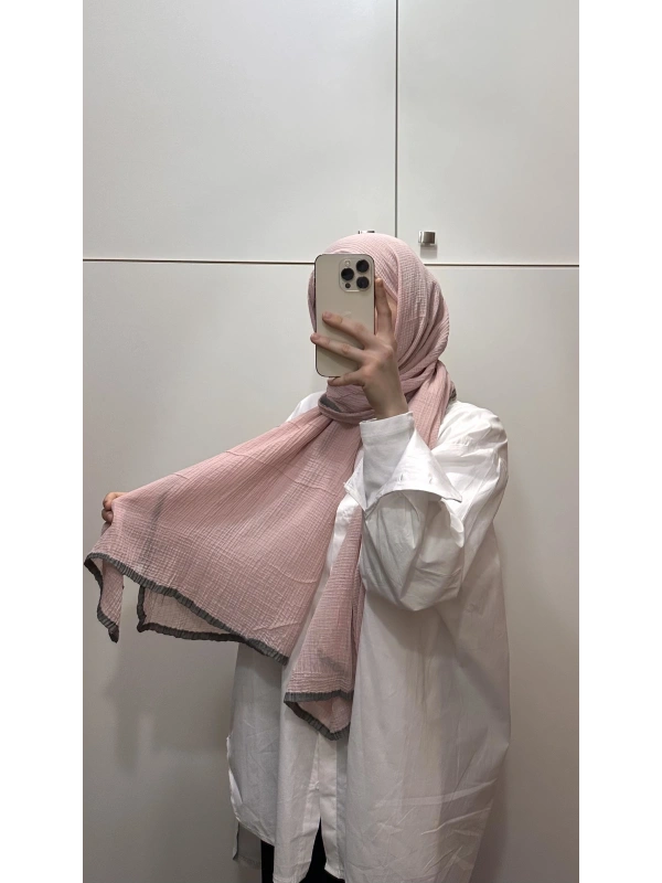 %100 Pamuk Hafif Müslin Şal - Pembe