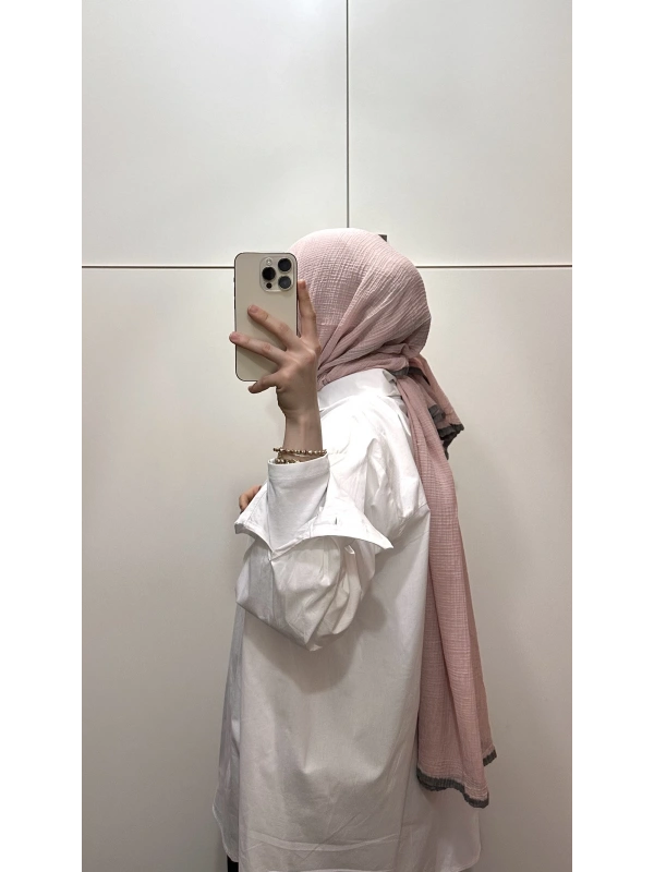 %100 Pamuk Hafif Müslin Şal - Pembe