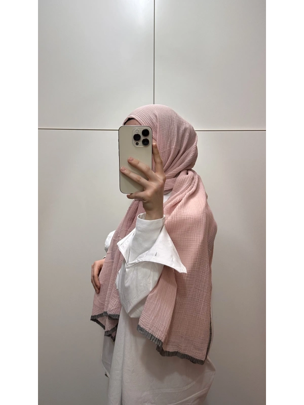 %100 Pamuk Hafif Müslin Şal - Pembe