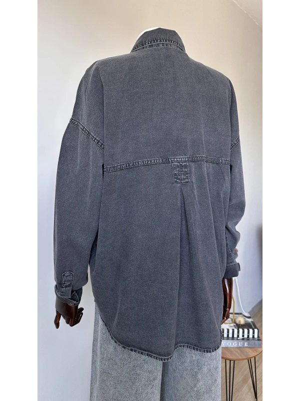 Siyah Cepli Denim Gömlek