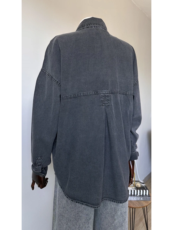 Siyah Cepli Denim Gömlek