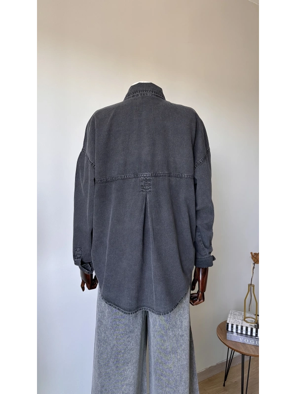 Siyah Cepli Denim Gömlek