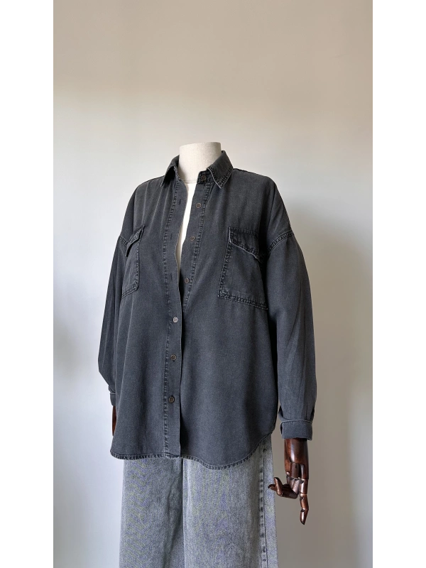 Siyah Cepli Denim Gömlek