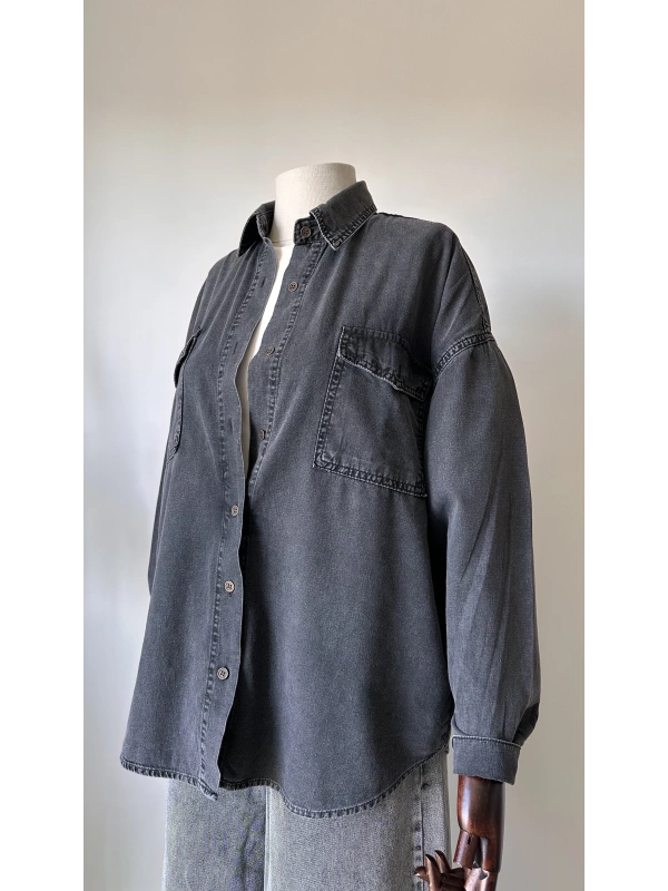 Siyah Cepli Denim Gömlek