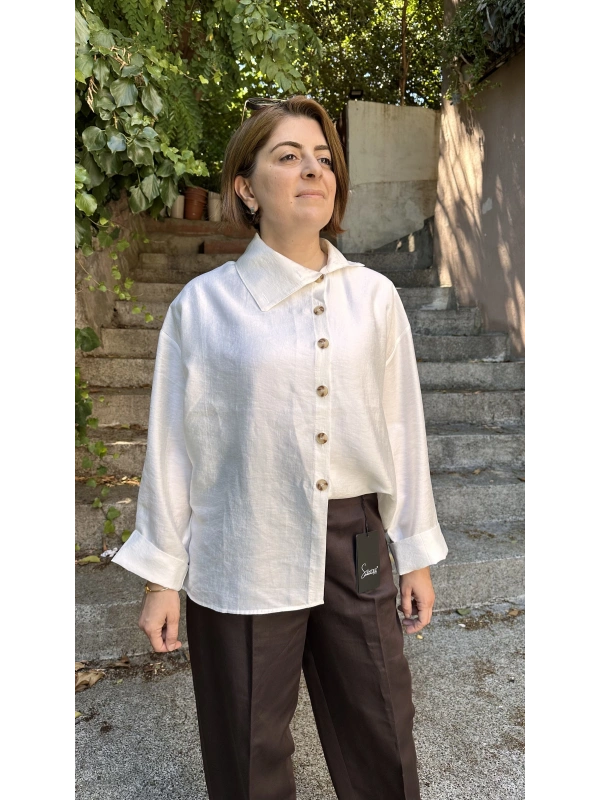 Dik Yaka Gömlek - Beyaz
