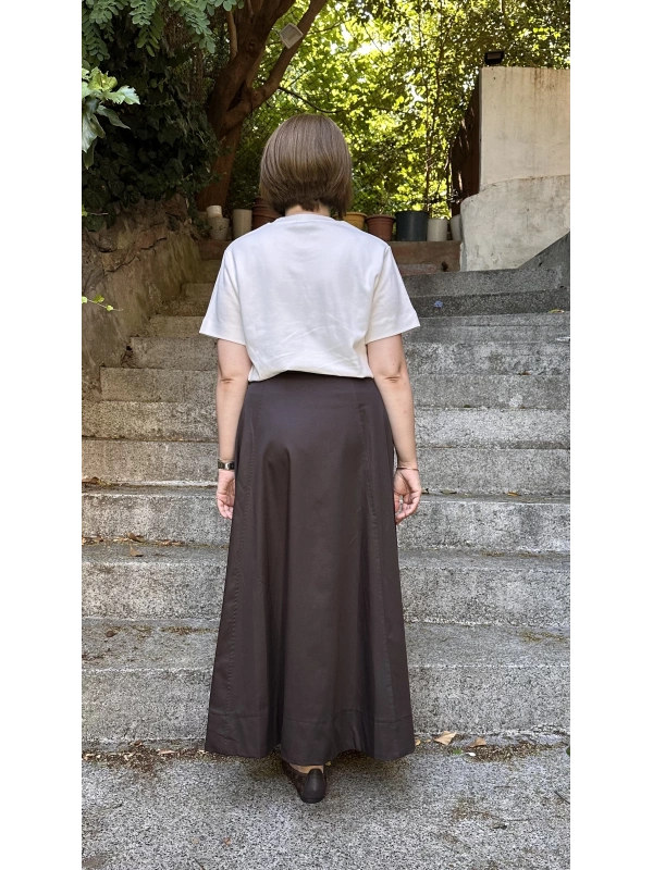 Pileli Gabardin Etek - Kahverengi