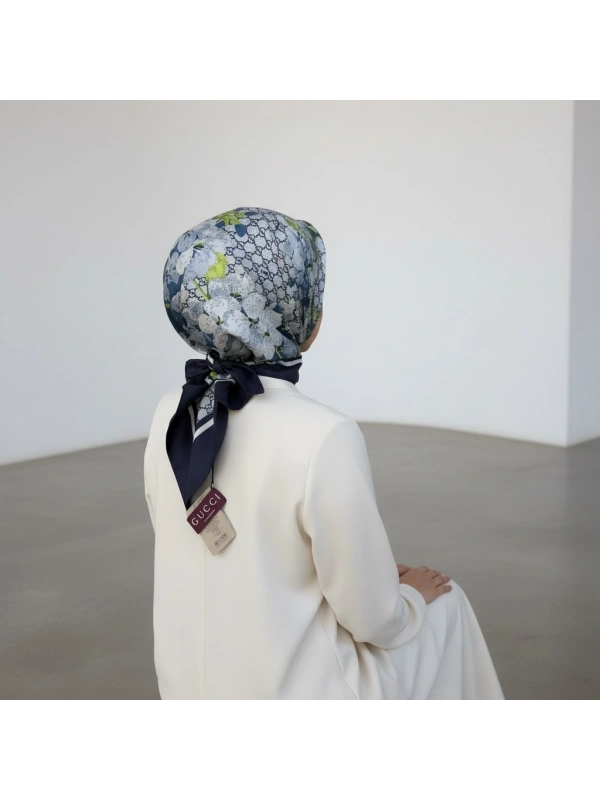 A Kalite Twill İpek Eşarp - Mavi