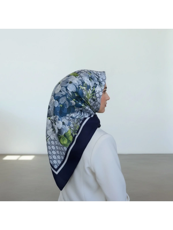 A Kalite Twill İpek Eşarp - Mavi