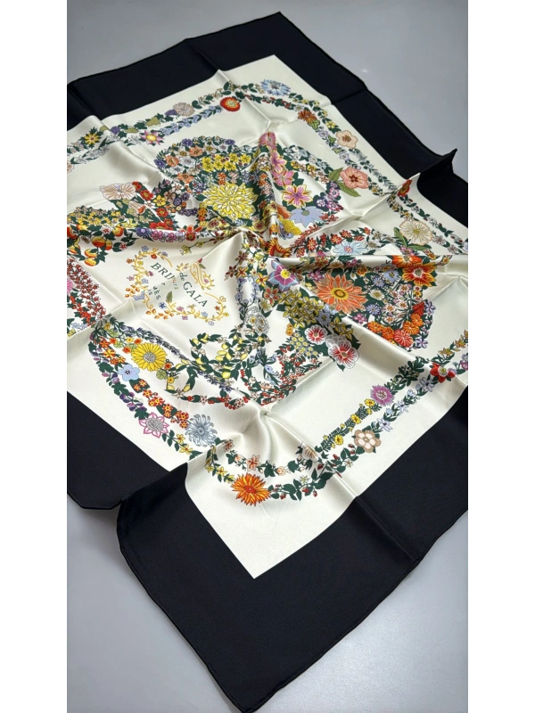 A Kalite Twill İpek Eşarp - Çiçek Desen