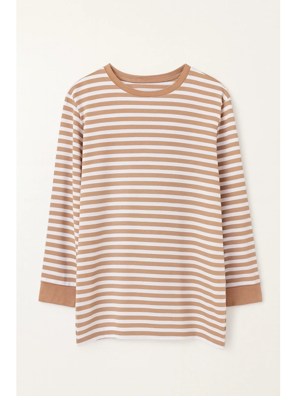 Çizgili Tunik - Camel