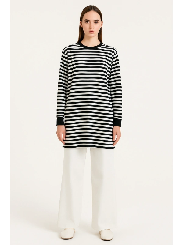 Çizgili Tunik - Siyah