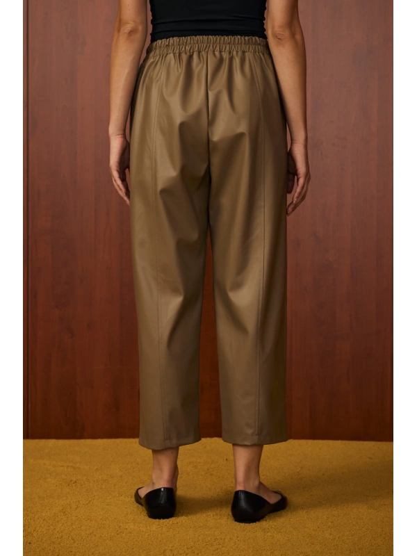 Merwish Deri Pantolon-Taba