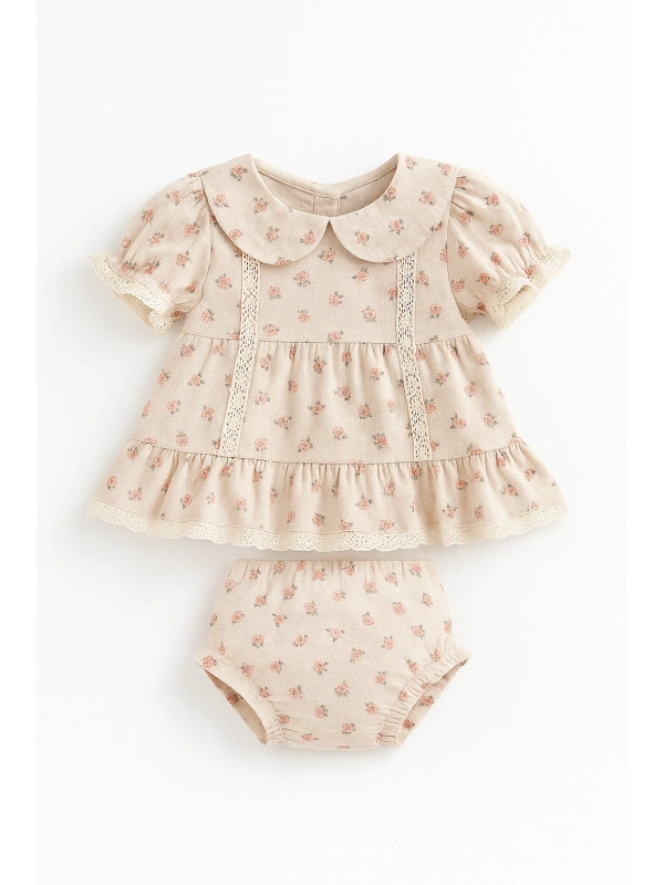 Fisto Detaylı Çiçek Desenli Elbise