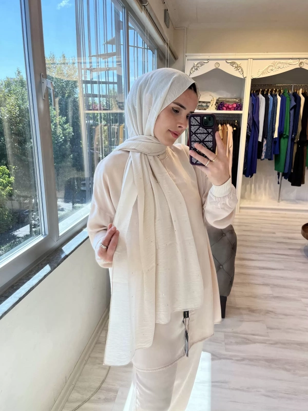 INVEE 1266 Taşlı Caz Bej Şal