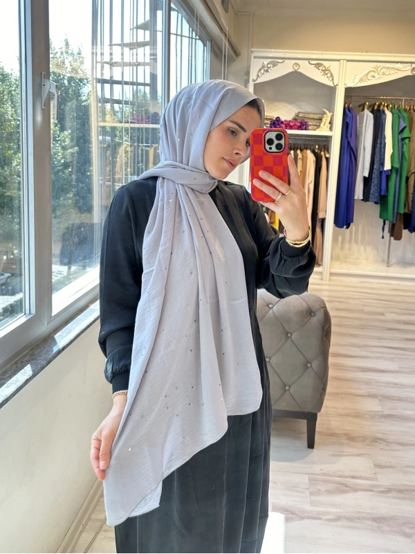 INVEE 1266 Taşlı Caz Gri Şal