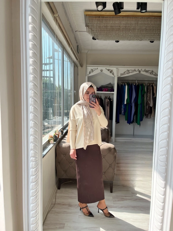 İNVEE 5685 Kahve Triko Etek