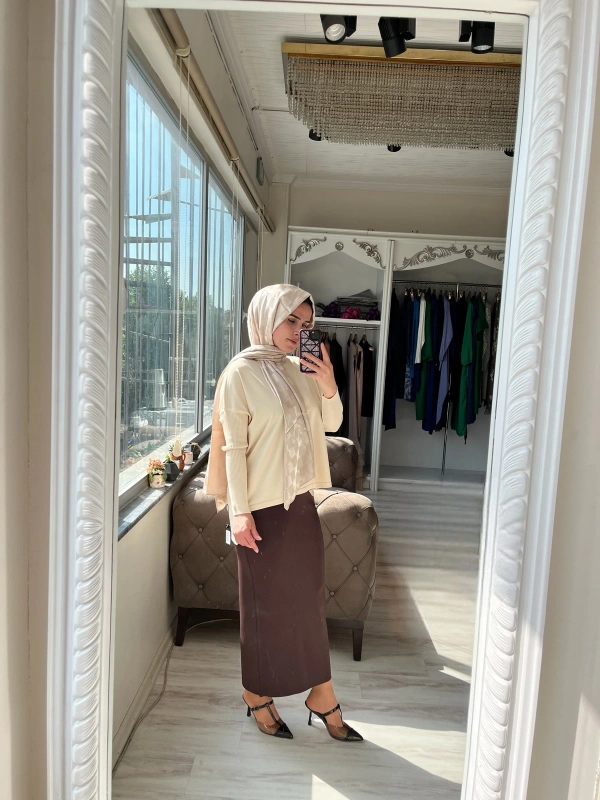 İNVEE 5685 Kahve Triko Etek