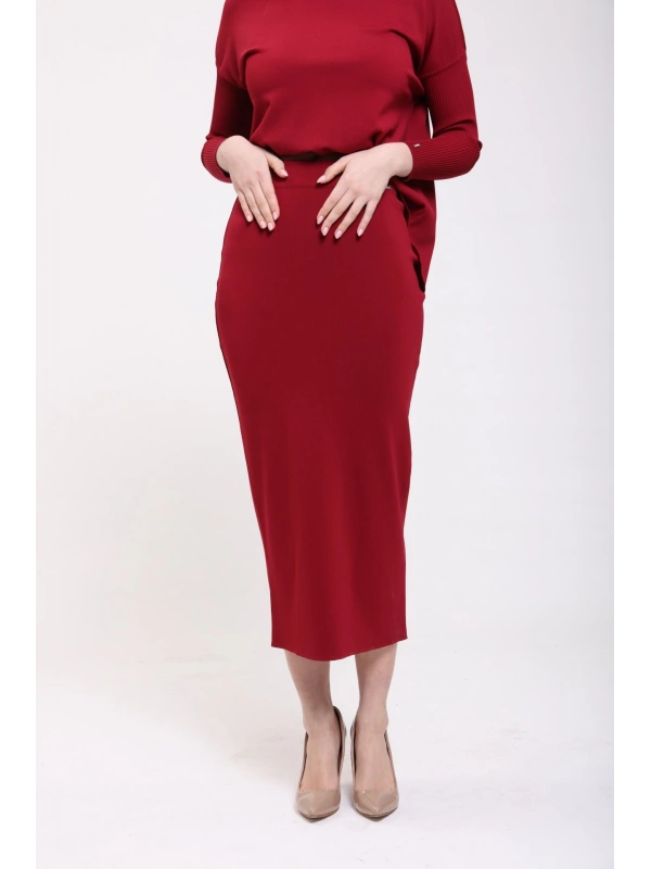 İNVEE 5685 Bordo Triko Etek