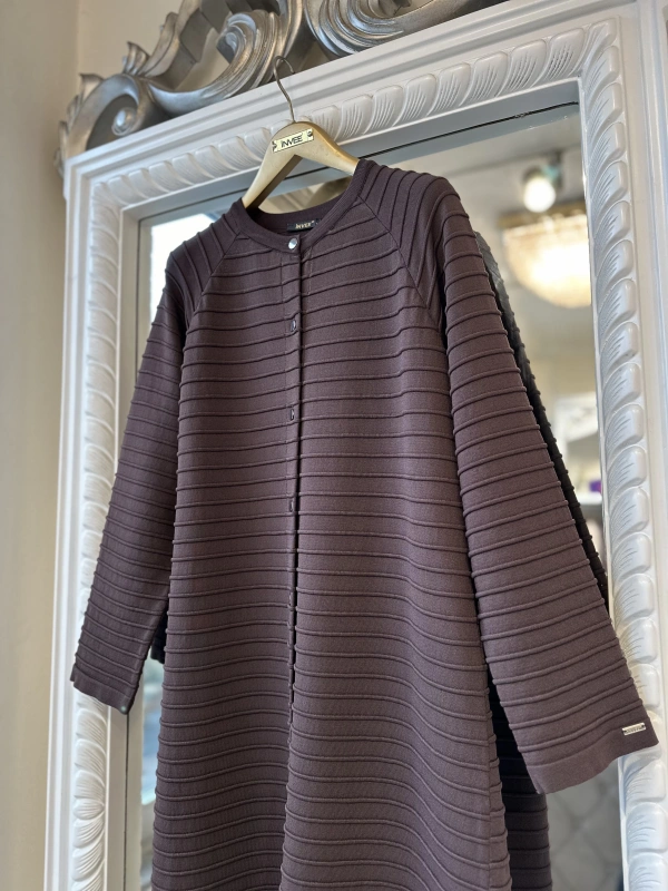 İNVEE 5732 Nervürlü Kahve Triko Hırka