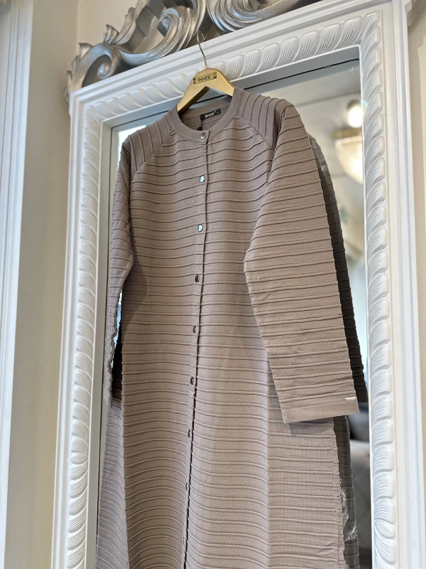 İNVEE 5732 Nervürlü Vizon Triko Hırka