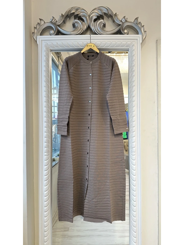 İNVEE 5732 Nervürlü Vizon Triko Hırka