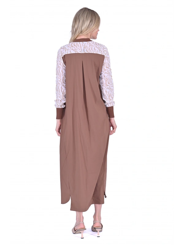 İNVEE 5764 Desenli Elbise - Kahverengi