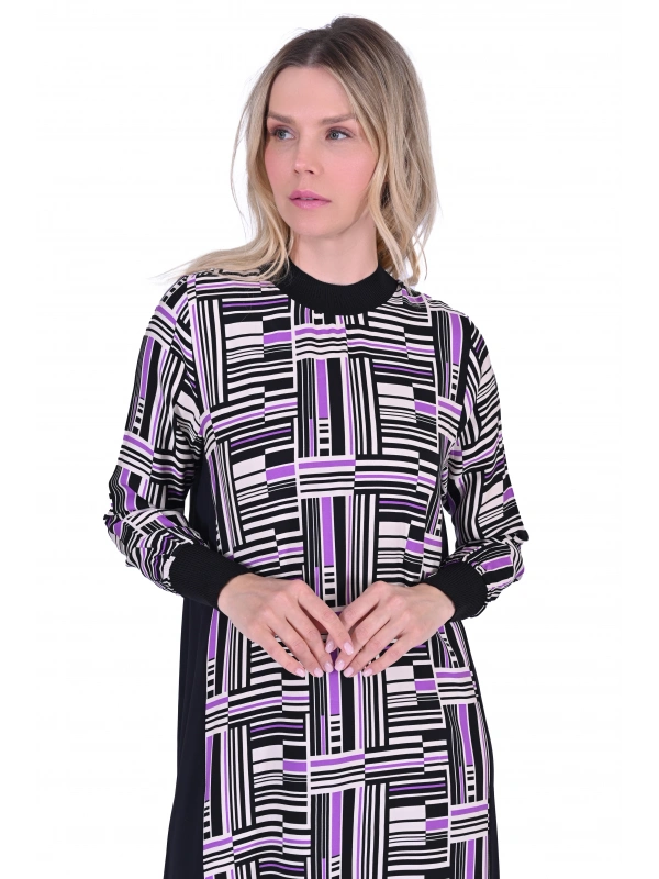 İNVEE 5764 Desenli Elbise - Mor