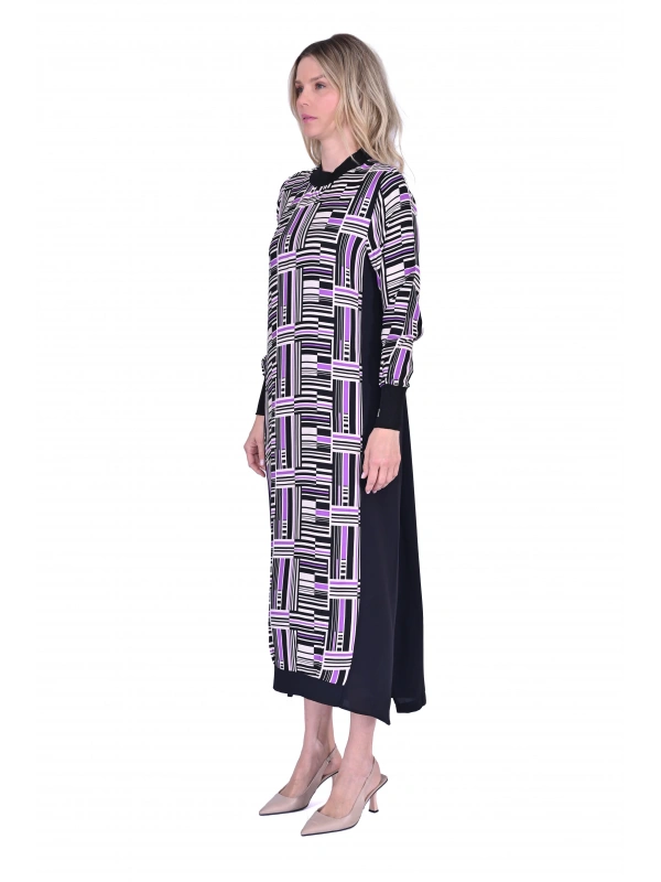 İNVEE 5764 Desenli Elbise - Mor