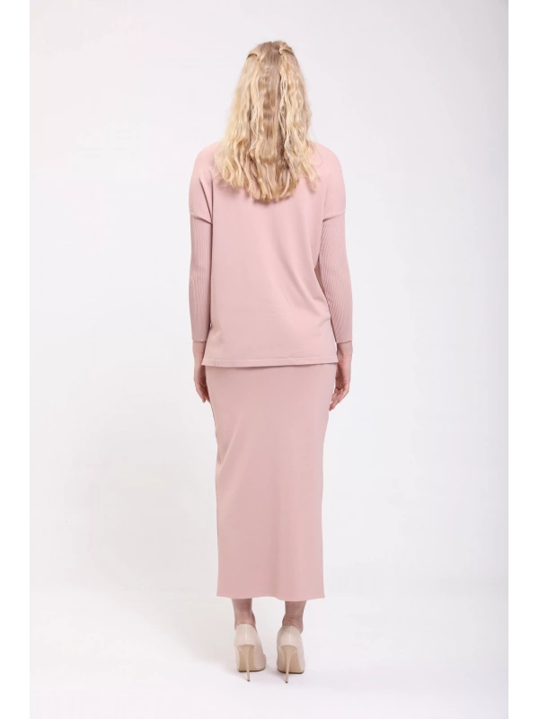 İNVEE 5879 Triko Tunik Pudra