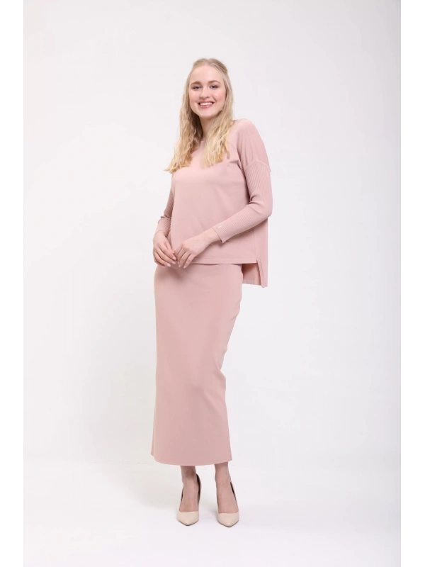 İNVEE 5879 Triko Tunik Pudra