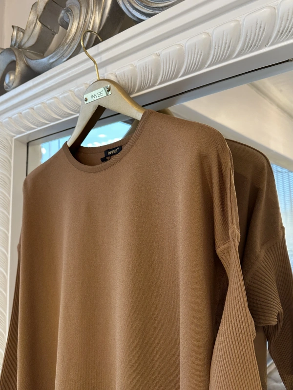 İNVEE 5879 Triko Tunik - Toprak
