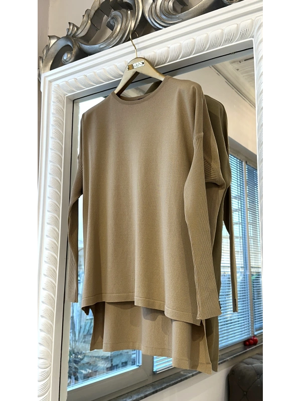 İNVEE 5879 Triko Tunik - Camel