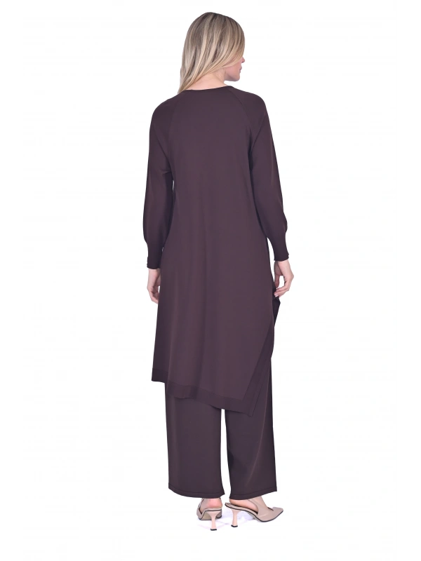 İNVEE 6001 Yanı Yırtmaçlı Kahve Tunik