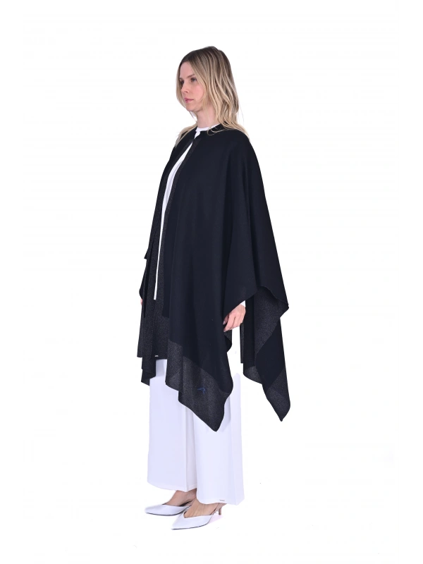 İNVEE 6104 Simli Siyah Panço-Şal