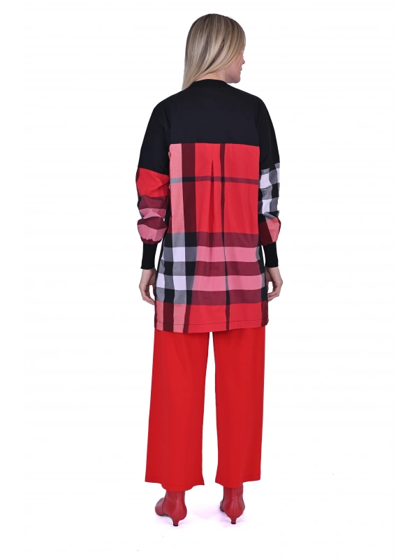 İNVEE 6121 Desenli Viskon Gömlek - Kırmızı