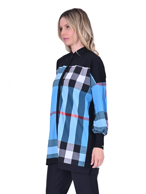 İNVEE 6121 Desenli Viskon Gömlek - Mavi